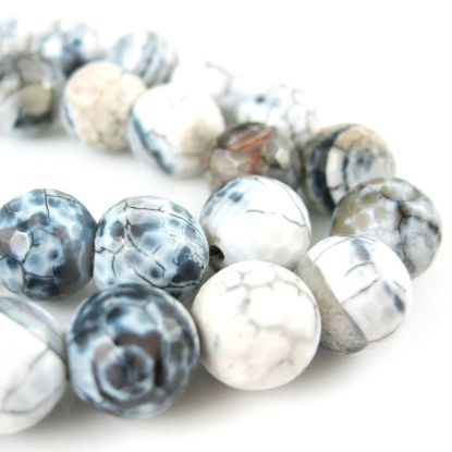 Wholesale Black and White Crackle Agate Beads - Faceted Round 10mm (Sold Per Strand)
