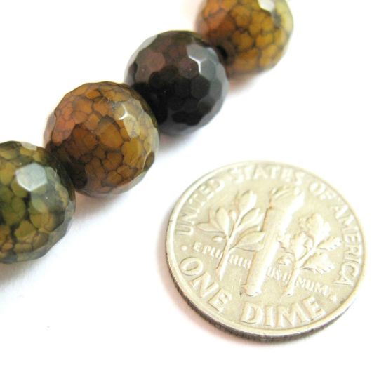 Wholesale Olive Green Crackle Agate Beads - Faceted Round 10mm (Sold Per Strand)