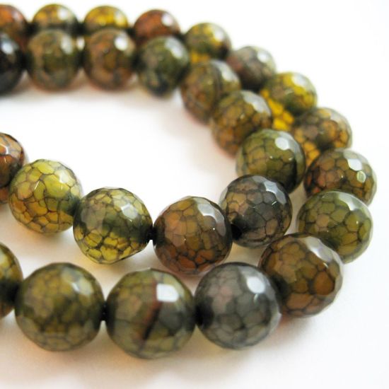 Wholesale Olive Green Crackle Agate Beads - Faceted Round 8mm (Sold Per Strand)