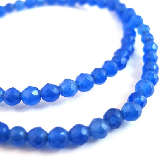 Wholesale Dark Blue Jade Beads - Faceted Round 4mm (Sold Per Strand)