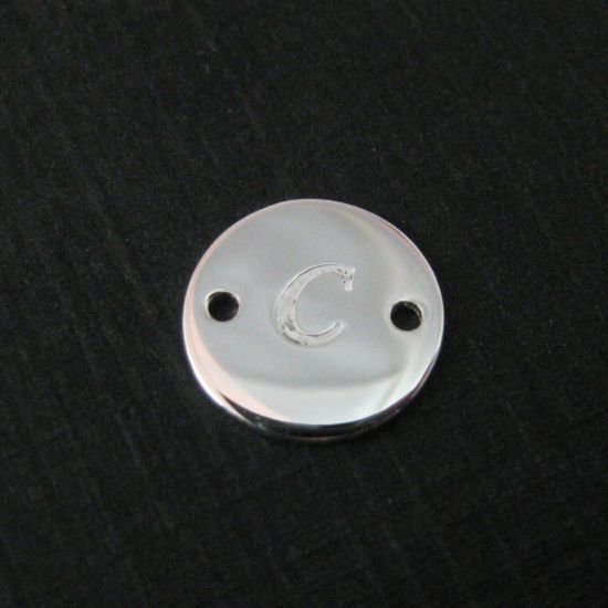 Wholesale Sterling Silver Initial Stamped Round Connector Charm, Charms and Pendants for Jewelry Making, Wholesale Findings