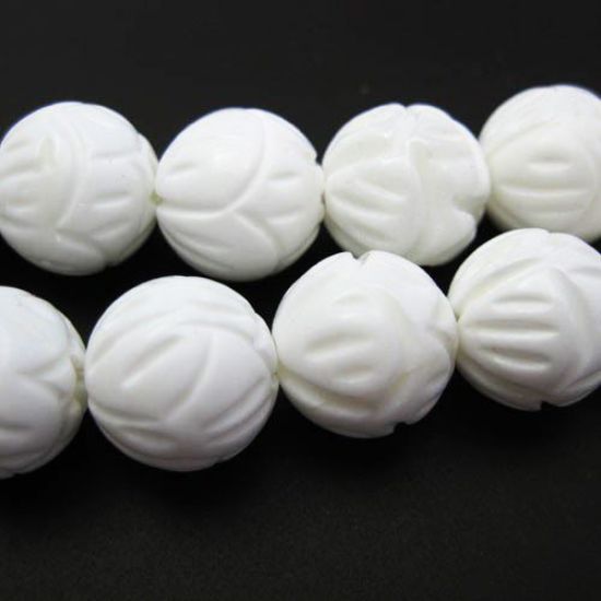 Wholesale Giant Clam Shell Beads  - Carved Round Shape (Sold Per Strand)