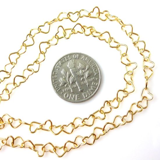 Wholesale Chain, Gold plated Sterling Silver Heart Chain Link, Bulk Chain by the foot