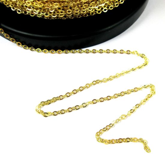 Wholesale Chain, Gold plated Sterling Silver Vermeil Flat Cable Oval Chain 2.3mm Bulk Chain by the foot