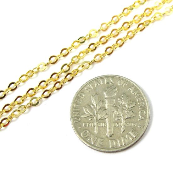 Wholesale Chain, Gold plated Sterling Silver Vermeil Flat Cable Oval Chain 2.3mm Bulk Chain by the foot