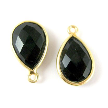 Wholesale Gold plated Sterling Silver Small Teardrop Bezel Black Onyx Gemstone Pendant, Wholesale Gemstone Pendants for Jewelry Making