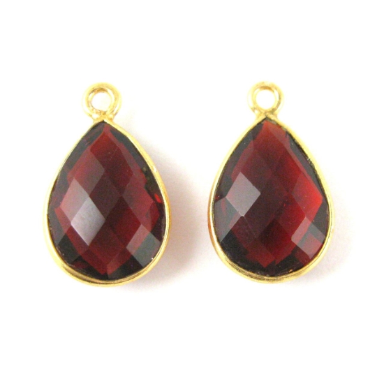 Wholesale Gold plated Sterling Silver Small Teardrop Bezel Garnet Quartz Gemstone Pendant, Wholesale Gemstone Pendants for Jewelry Making