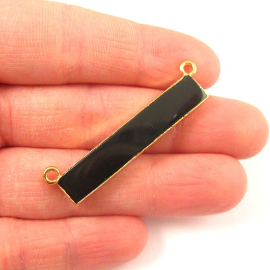 Wholesale Natural Black Agate Bar Pendant, Gold dipped Bar,Black Agate Bar Connector,Extra Long Bar,Rectangle Bar Charm Pendant