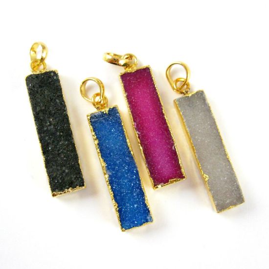 Wholesale Druzy Gemstone Grey Agate Thin Bar Gold Pendant  Wholesale Pendants for Jewelry Making