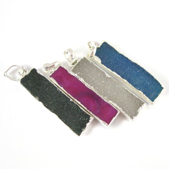 Wholesale Druzy Gemstone Grey Agate Thin Bar Silver Pendant  Wholesale Pendants for Jewelry Making