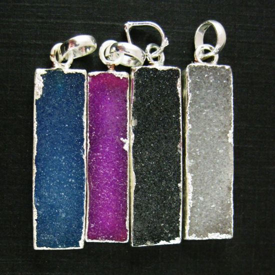 Wholesale Druzy Gemstone Grey Agate Thin Bar Silver Pendant  Wholesale Pendants for Jewelry Making