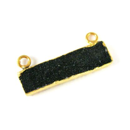 Wholesale Natural Druzy Agate Bar Connector Pendant, 24K Gold plated Long Horizontal Bar-Black