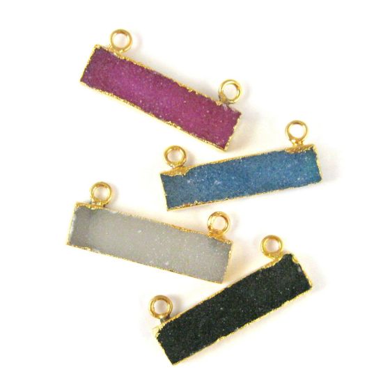 Wholesale Druzy Gemstone Pink Agate Thin Bar Gold Connector Pendant  Wholesale Pendants for Jewelry Making