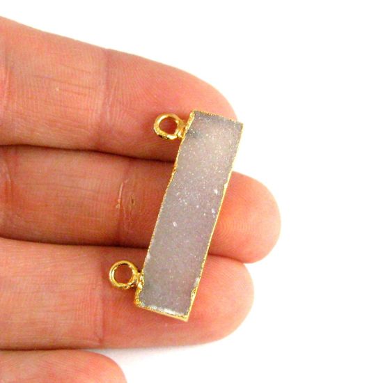 Wholesale Druzy Gemstone Pink Agate Thin Bar Gold Connector Pendant  Wholesale Pendants for Jewelry Making