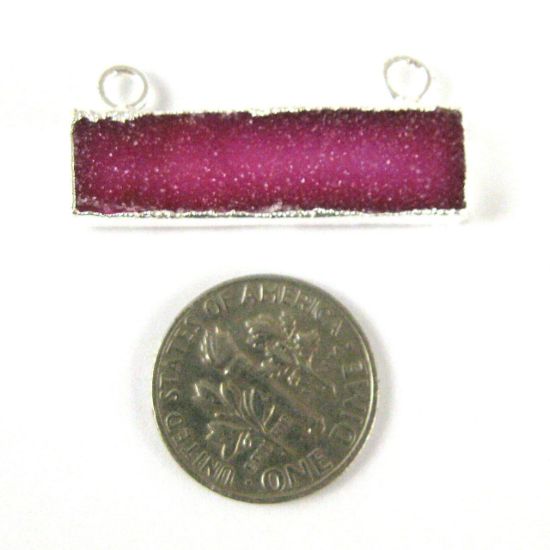 Wholesale Natural Druzy Agate Bar Connector Pendant, Silver plated Long Horizontal Bar-Blue