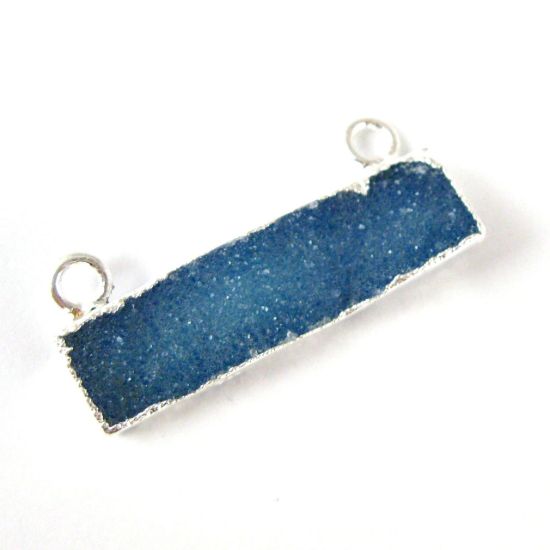 Wholesale Natural Druzy Agate Bar Connector Pendant, Silver plated Long Horizontal Bar-Blue
