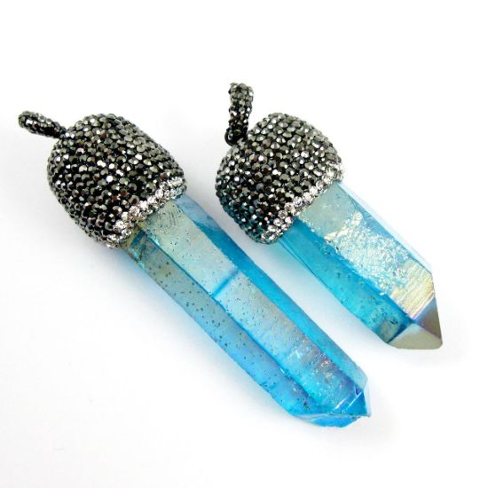 Wholesale Druzy Gemstone Large Titanium Blue Aura Quartz Pave Pendant Wholesale Pendants for Jewelry Making
