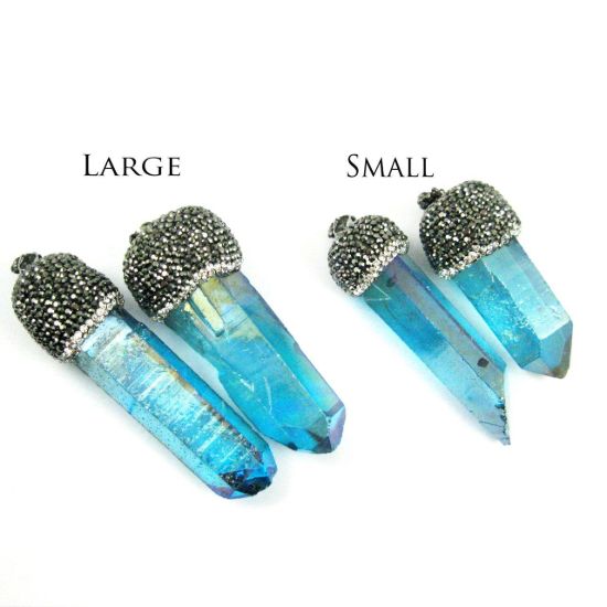 Wholesale Druzy Gemstone Large Titanium Blue Aura Quartz Pave Pendant Wholesale Pendants for Jewelry Making