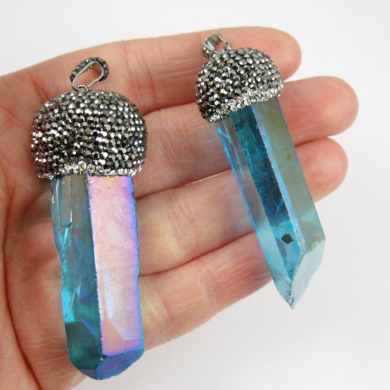 Wholesale Druzy Gemstone Large Titanium Blue Aura Quartz Pave Pendant Wholesale Pendants for Jewelry Making