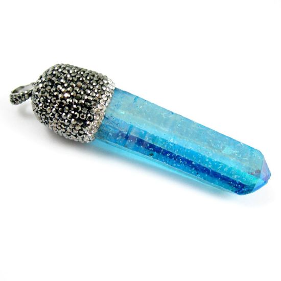 Wholesale Druzy Gemstone Large Titanium Blue Aura Quartz Pave Pendant Wholesale Pendants for Jewelry Making