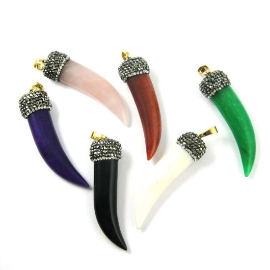 Wholesale Pave Pendant Green Jade Tusk Horn Wholesale Pendants for Jewelry Making