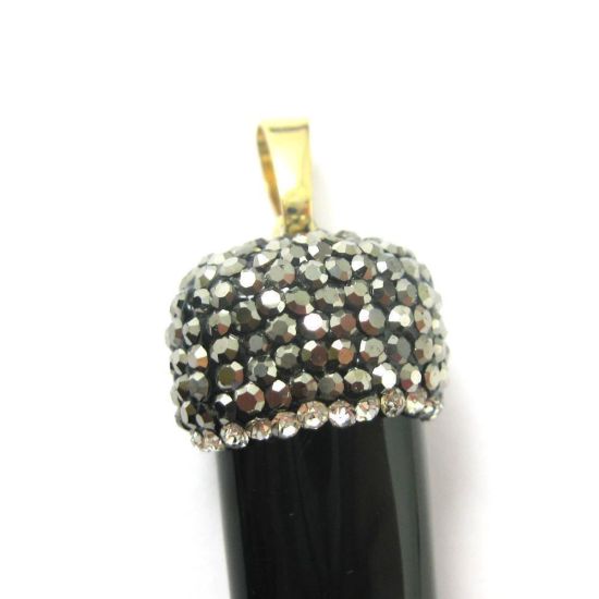 Wholesale Pave Gemstone Tusk Pendant, Zircon Pave Top- Horn Tusk Shaped Pendant - Purple Jade - 54 mm