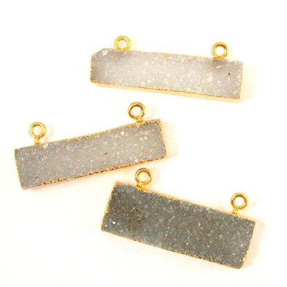 Wholesale Natural Druzy Agate Bar Pendant, Gold dipped Bar, Medium Grey Agate Geode Bar Connector,Drusy Agate, Long Bar 36mm