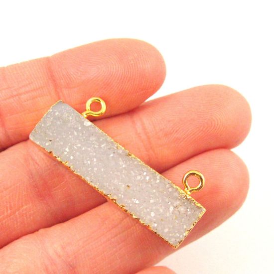 Wholesale Natural Druzy Agate Bar Pendant, Gold dipped Bar, Medium Grey Agate Geode Bar Connector,Drusy Agate, Long Bar 36mm