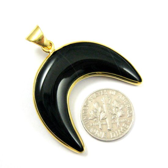 Wholesale Natural Black Agate Necklace Pendant, Arch Shape Pendant, Natural Black Agate, Crescent Shape Pendant Gold plated Brass - 35mm