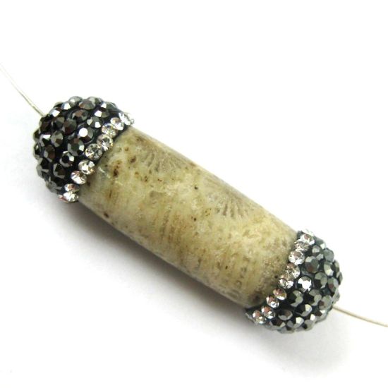 Wholesale Natural Coral Fossil Bead Connector with Zircon Pave Stone Tips (1 pc)