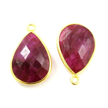 Wholesale Gold plated Sterling Silver Teardrop Bezel Dyed Ruby Gemstone Pendant, Wholesale Gemstone Pendants for Jewelry Making