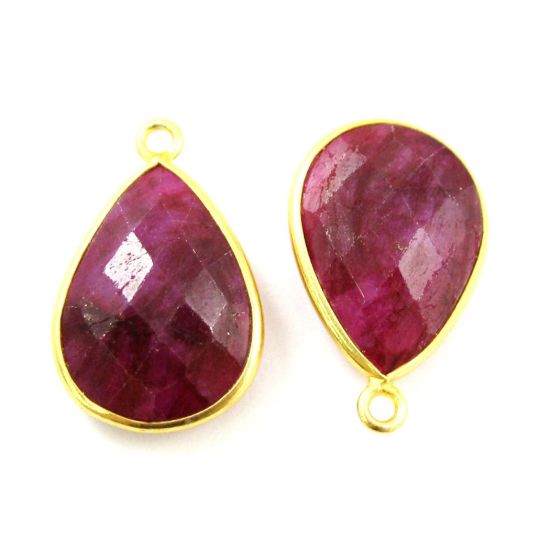Wholesale Gold plated Sterling Silver Teardrop Bezel Dyed Ruby Gemstone Pendant, Wholesale Gemstone Pendants for Jewelry Making