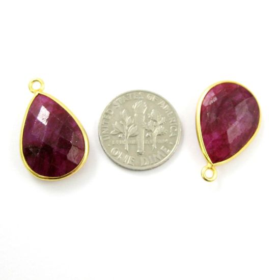 Wholesale Gold plated Sterling Silver Teardrop Bezel Dyed Ruby Gemstone Pendant, Wholesale Gemstone Pendants for Jewelry Making