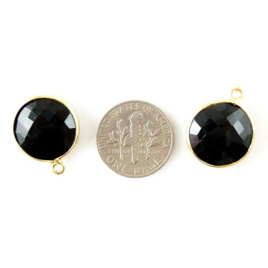 Wholesale Gold plated Sterling Silver Round Bezel Black Onyx Gemstone Pendant, Wholesale Gemstone Pendants for Jewelry Making