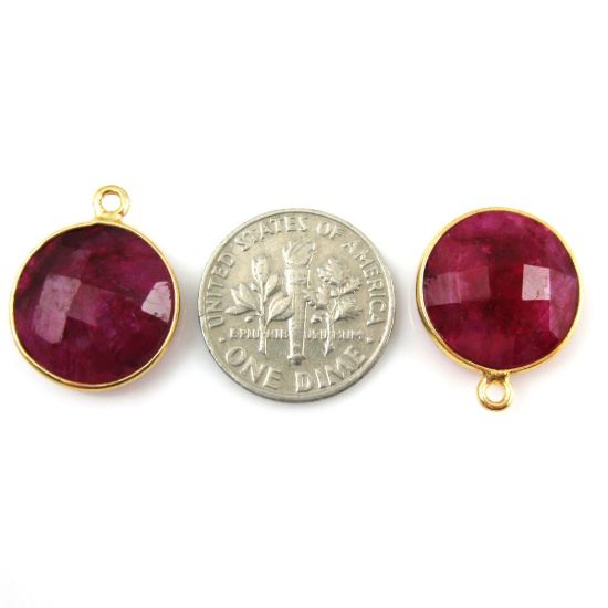 Wholesale Gold plated Sterling Silver Round Bezel Dyed Ruby Gemstone Pendant, Wholesale Gemstone Pendants for Jewelry Making