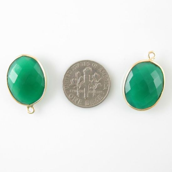 Wholesale Gold plated Sterling Silver Oval Bezel Green Onyx  Gemstone Pendant, Wholesale Gemstone Pendants for Jewelry Making