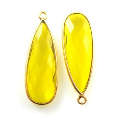 Wholesale Gold plated Sterling Silver Elongated Teardrop Bezel Lemon Quartz Gemstone Pendant, Wholesale Gemstone Pendants for Jewelry Making