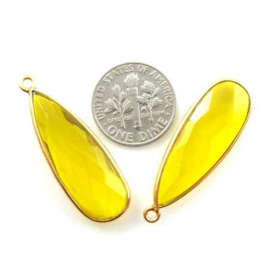 Wholesale Gold plated Sterling Silver Elongated Teardrop Bezel Lemon Quartz Gemstone Pendant, Wholesale Gemstone Pendants for Jewelry Making