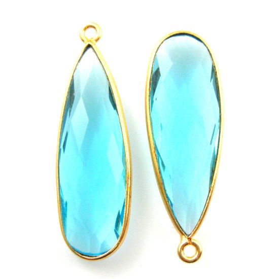 Wholesale Gold plated Sterling Silver Elongated Teardrop Bezel Blue Topaz Quartz Gemstone Pendant, Wholesale Gemstone Pendants for Jewelry Making