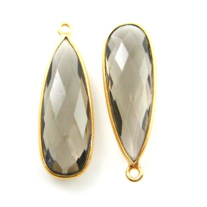 Wholesale Gold plated Sterling Silver Elongated Teardrop Bezel Smokey Quartz Gemstone Pendant, Wholesale Gemstone Pendants for Jewelry Making