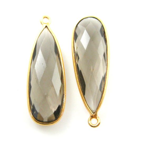 Wholesale Gold plated Sterling Silver Elongated Teardrop Bezel Smokey Quartz Gemstone Pendant, Wholesale Gemstone Pendants for Jewelry Making