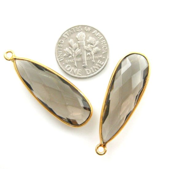 Wholesale Gold plated Sterling Silver Elongated Teardrop Bezel Smokey Quartz Gemstone Pendant, Wholesale Gemstone Pendants for Jewelry Making