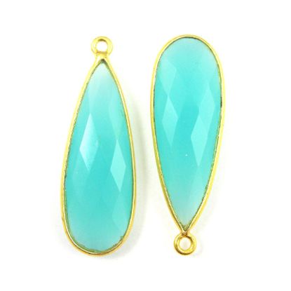 Wholesale Gold plated Sterling Silver Elongated Teardrop Bezel Peru Chalcedony Gemstone Pendant, Wholesale Gemstone Pendants for Jewelry Making