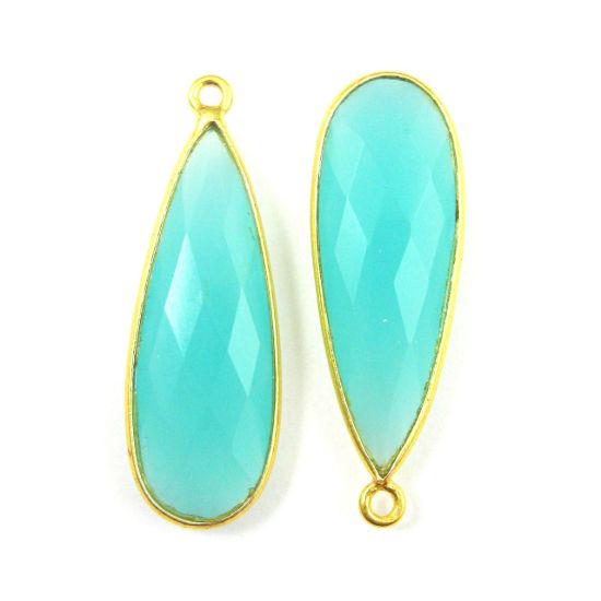 Wholesale Gold plated Sterling Silver Elongated Teardrop Bezel Peru Chalcedony Gemstone Pendant, Wholesale Gemstone Pendants for Jewelry Making