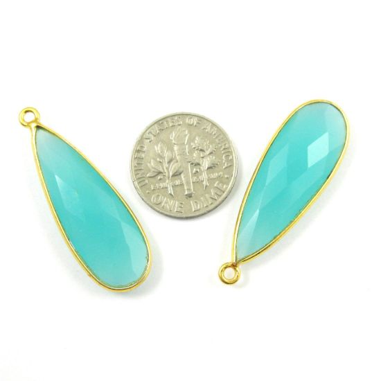 Wholesale Gold plated Sterling Silver Elongated Teardrop Bezel Peru Chalcedony Gemstone Pendant, Wholesale Gemstone Pendants for Jewelry Making