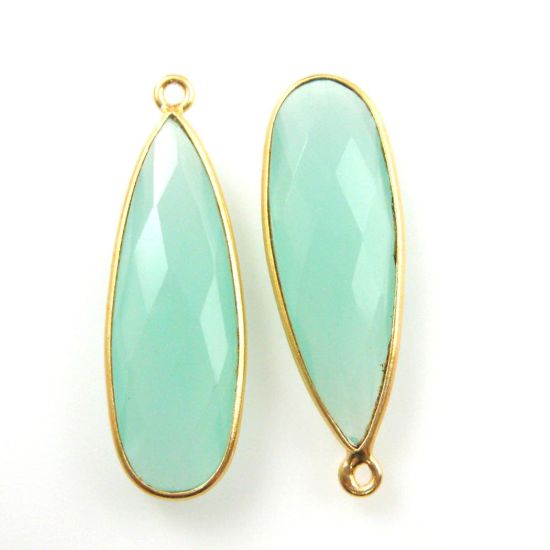 Wholesale Gold plated Sterling Silver Elongated Teardrop Bezel Peru Chalcedony Gemstone Pendant, Wholesale Gemstone Pendants for Jewelry Making