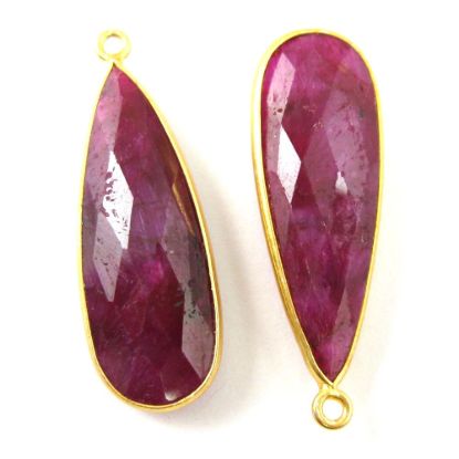 Wholesale Gold plated Sterling Silver Elongated Teardrop Bezel Ruby Dyed Gemstone Pendant, Wholesale Gemstone Pendants for Jewelry Making