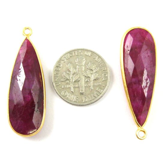 Wholesale Gold plated Sterling Silver Elongated Teardrop Bezel Ruby Dyed Gemstone Pendant, Wholesale Gemstone Pendants for Jewelry Making