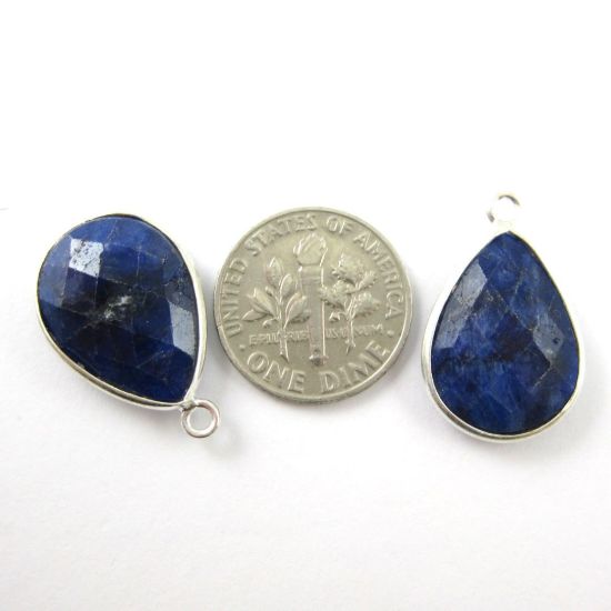 Wholesale Sterling Silver Teardrop Bezel Blue Sapphire Dyed Gemstone Pendant, Wholesale Gemstone Pendants for Jewelry Making