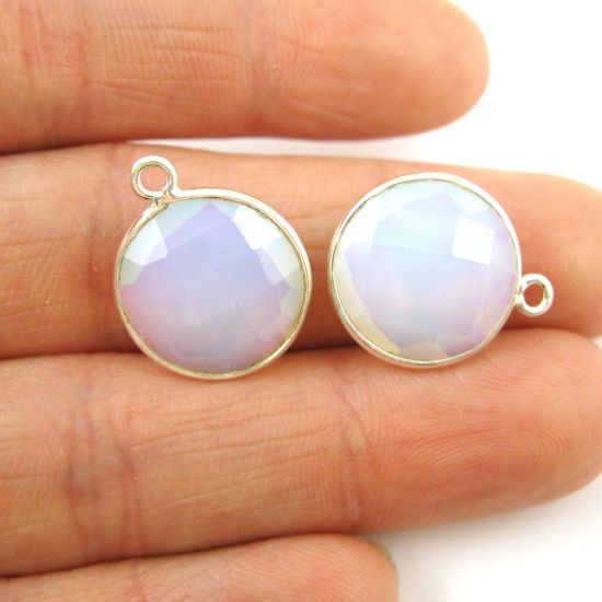 Wholesale Sterling Silver Round Bezel Opalite Quartz Gemstone Pendant, Wholesale Gemstone Pendants for Jewelry Making